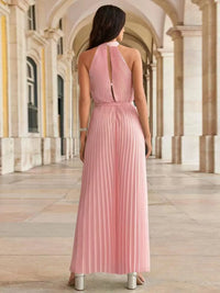 Pleated Sleeveless Wide Leg Jumpsuit Jumpsuit Luxurious Weddings