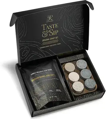 The Gourmet Gift Set - Whiskey Stones & Bourbon Barrel Aged Coffee gentlemens gifts Luxurious Weddings