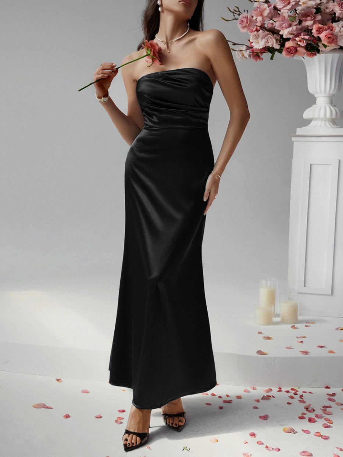 Devine Ruched Tube Maxi Dress satin dress Luxurious Weddings