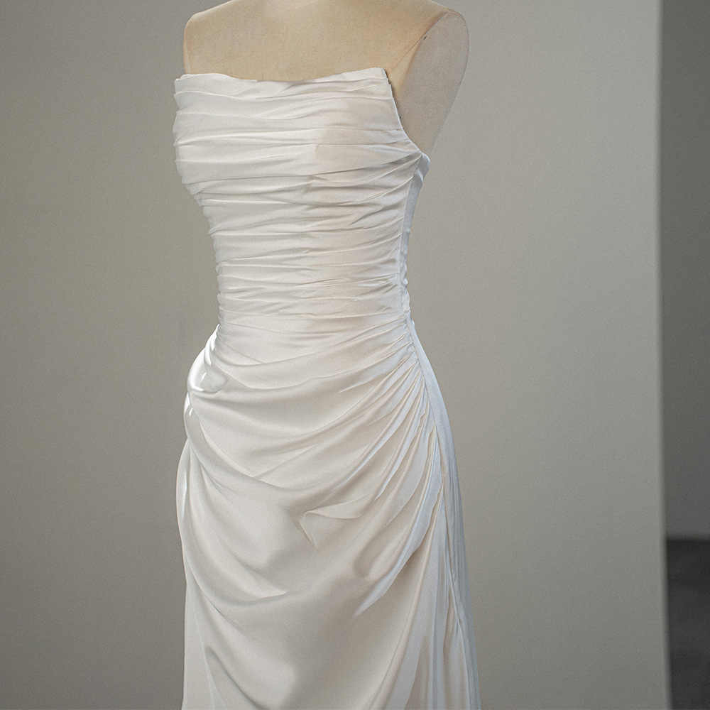 Elegant Satin Ruched Slim Mermaid Wedding Dress Trumpet | Mermaid Gown Luxurious Weddings