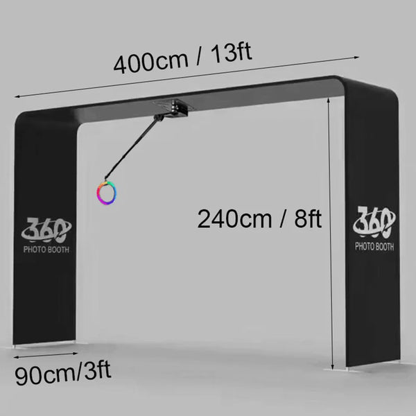 a black and white photo booth with measurements
