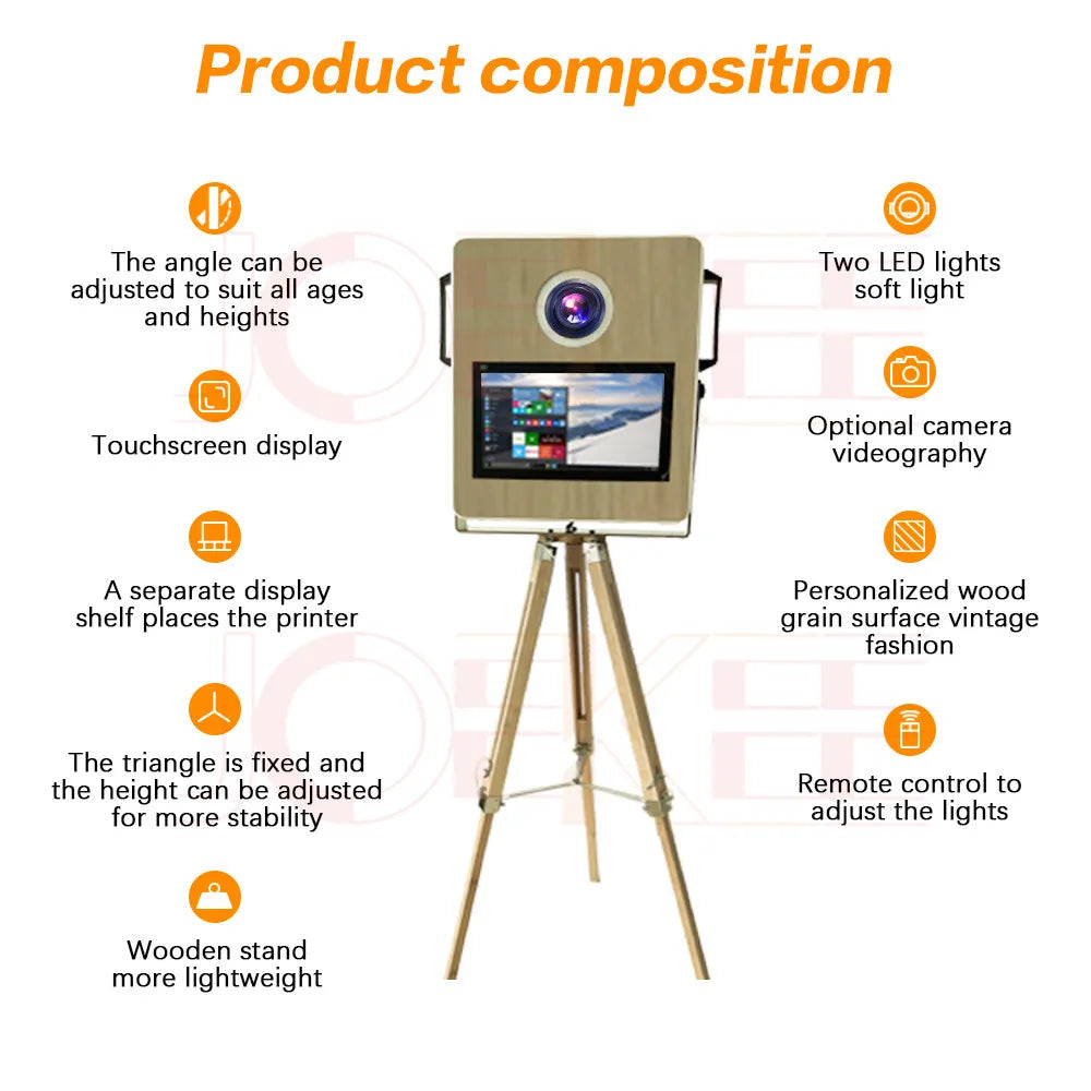 Portable Wooden Photo Booth 15.6 inch DSLR Photo Booth Luxurious Weddings