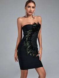 Green Lace Feather Bandage Dress Dress Luxurious Weddings