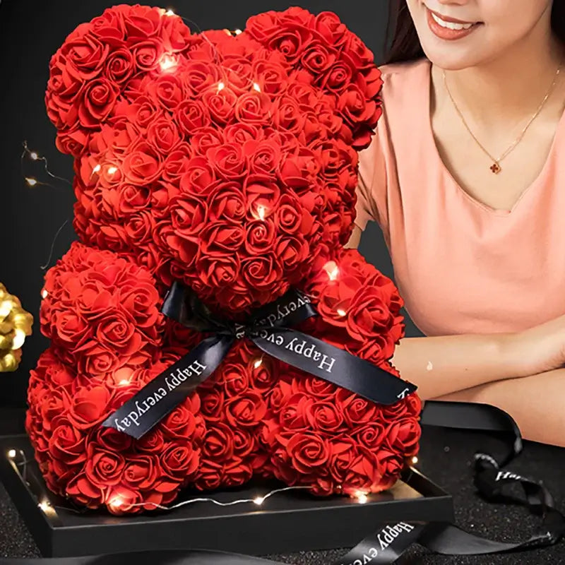 Rose Bear Gift Box with Lights for Valentine's Day Luxurious Weddings