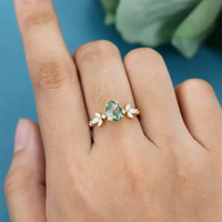 Art Deco Moss Agate Ring - Handmade Unique Marquise Cut Jewelry Jewelry Luxurious Weddings