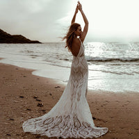 V-Neck Boho Mermaid Wedding Dress Wedding Dress Luxurious Weddings
