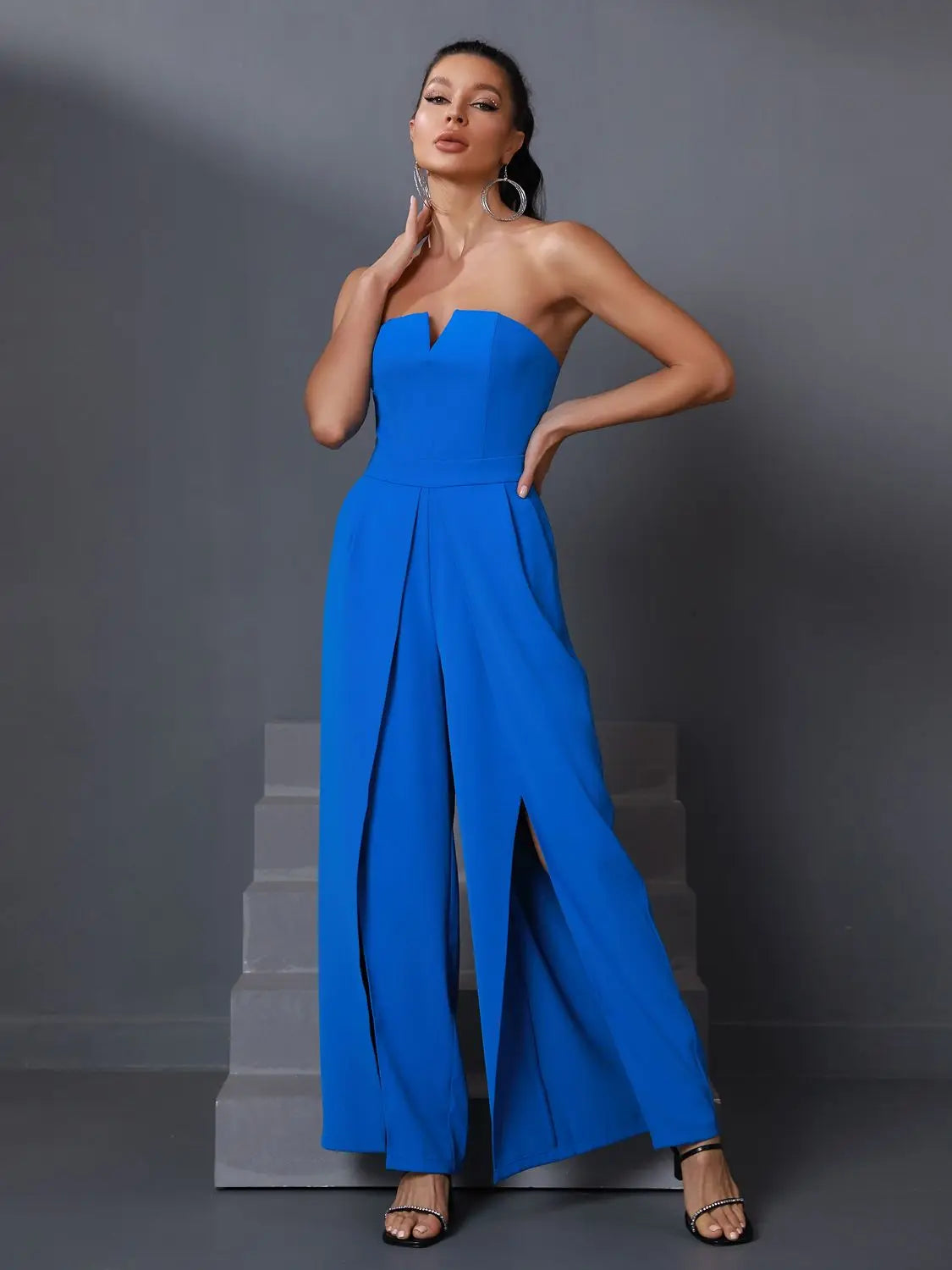 Women's Wide Leg Elegant Blue Jumpsuit Jumpsuit Luxurious Weddings