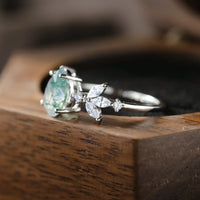 Art Deco Moss Agate Ring - Handmade Unique Marquise Cut Jewelry Jewelry Luxurious Weddings