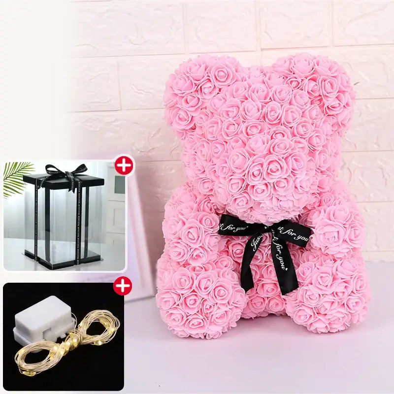 Rose Bear Gift Box with Lights for Valentine's Day Luxurious Weddings