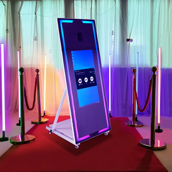 a display of a cell phone on a red carpet