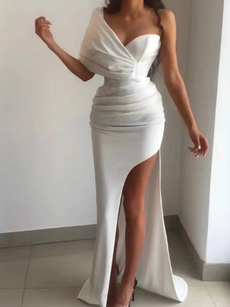 White One Shoulder Maxi Bridesmaids Dress Maxi Dress Luxurious Weddings