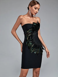 Green Lace Feather Bandage Dress Dress Luxurious Weddings