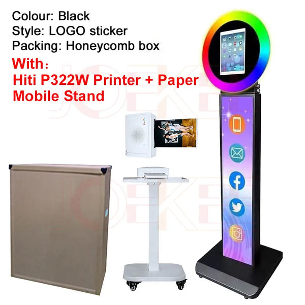 a display with a printer and a mobile stand