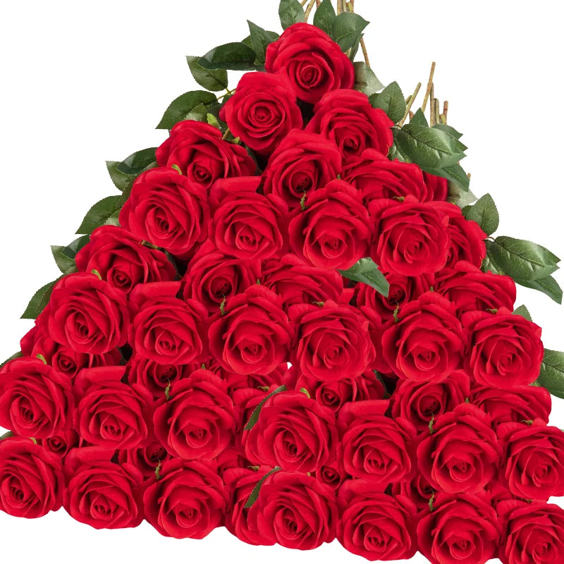 50 Silk Red Roses - Perfect for Weddings, Parties, and Home Decor Centerpieces Luxurious Weddings