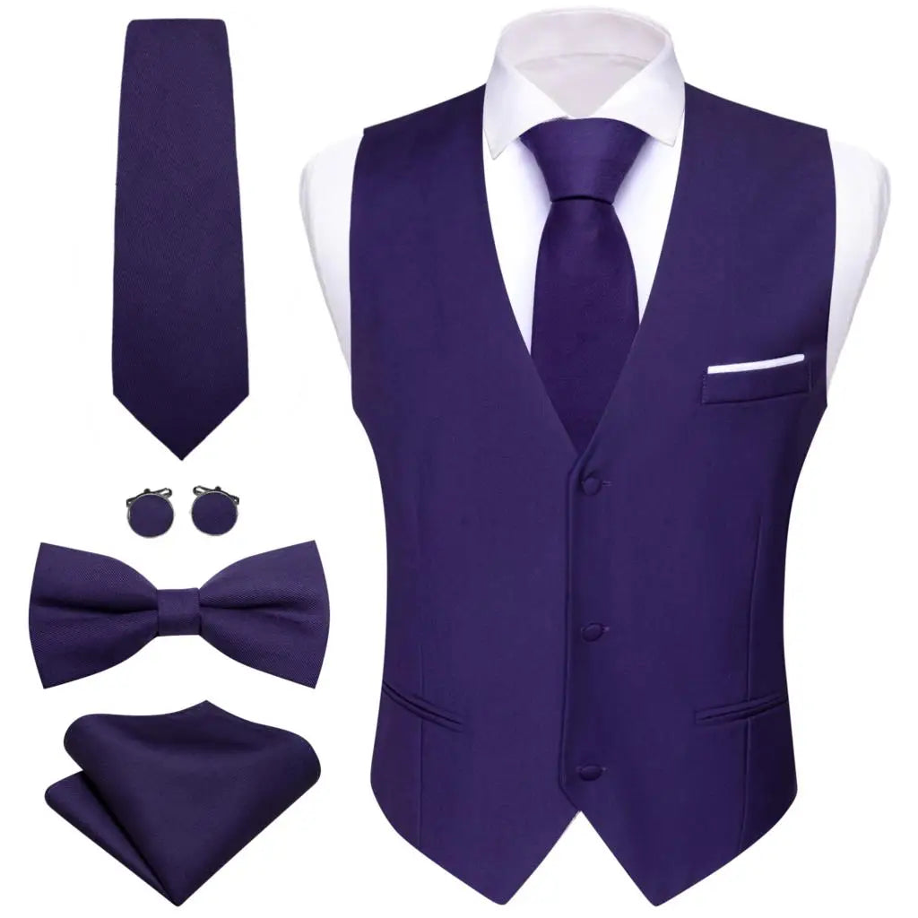 Men's Waistcoats Luxury Silk Soid Vest Set Waistcoats Luxurious Weddings