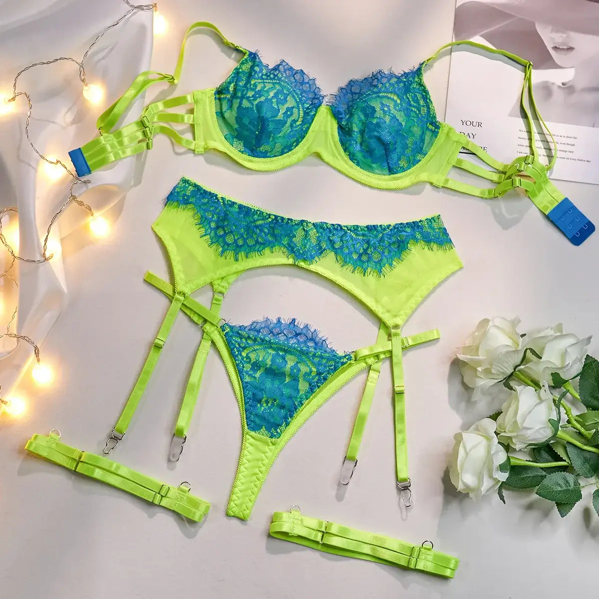 Lace Push Up Lingerie Set 3pc Underwear Set Lingerie Luxurious Weddings