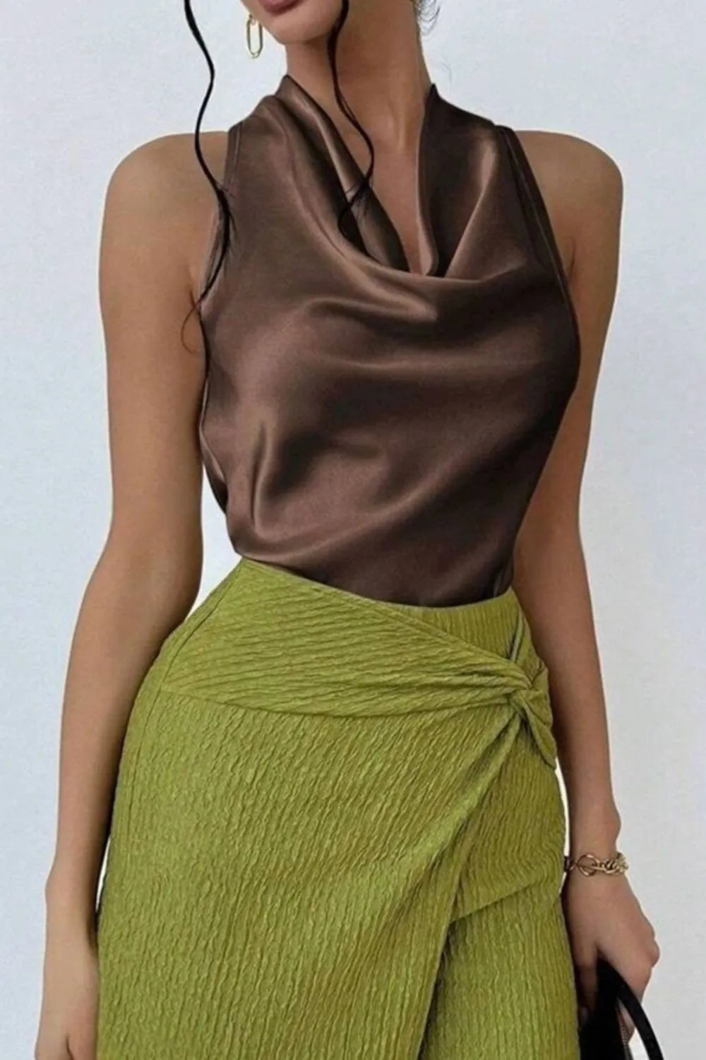 Satin Cowl Neck Sleeveless Blouse Women's Tops Luxurious Weddings