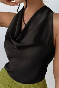 Satin Cowl Neck Sleeveless Blouse Women's Tops Luxurious Weddings