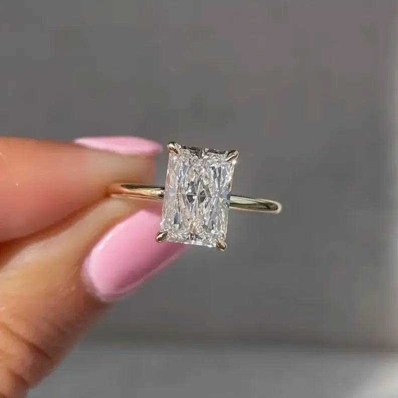 Dainty Radiant Cut Moissanite Solitaire Ring Jewelry Luxurious Weddings