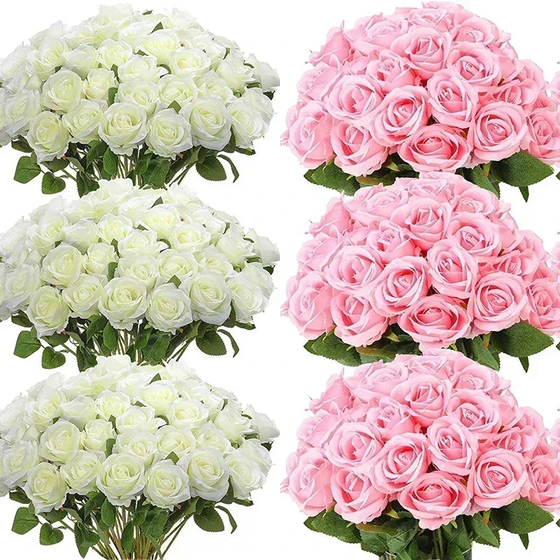 50 Silk Red Roses - Perfect for Weddings, Parties, and Home Decor Centerpieces Luxurious Weddings