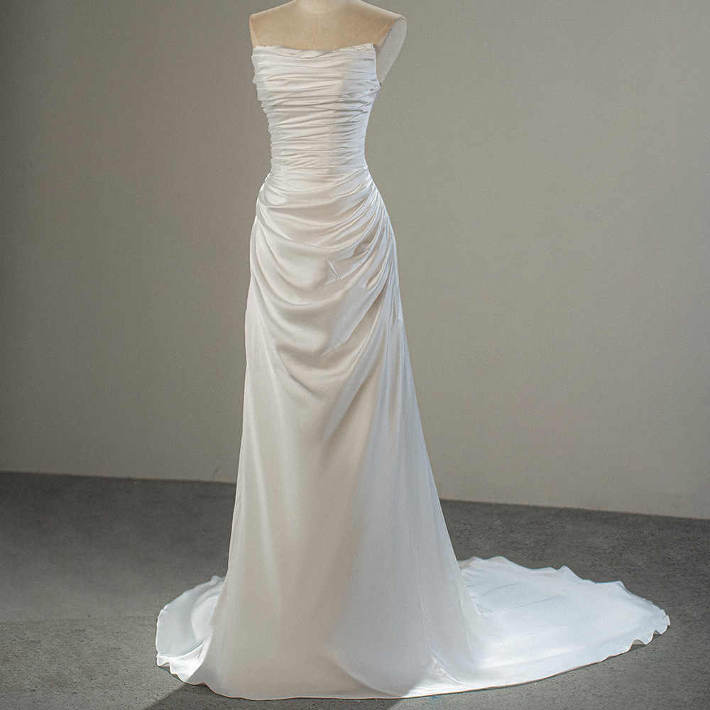 Elegant Satin Ruched Slim Mermaid Wedding Dress Trumpet | Mermaid Gown Luxurious Weddings