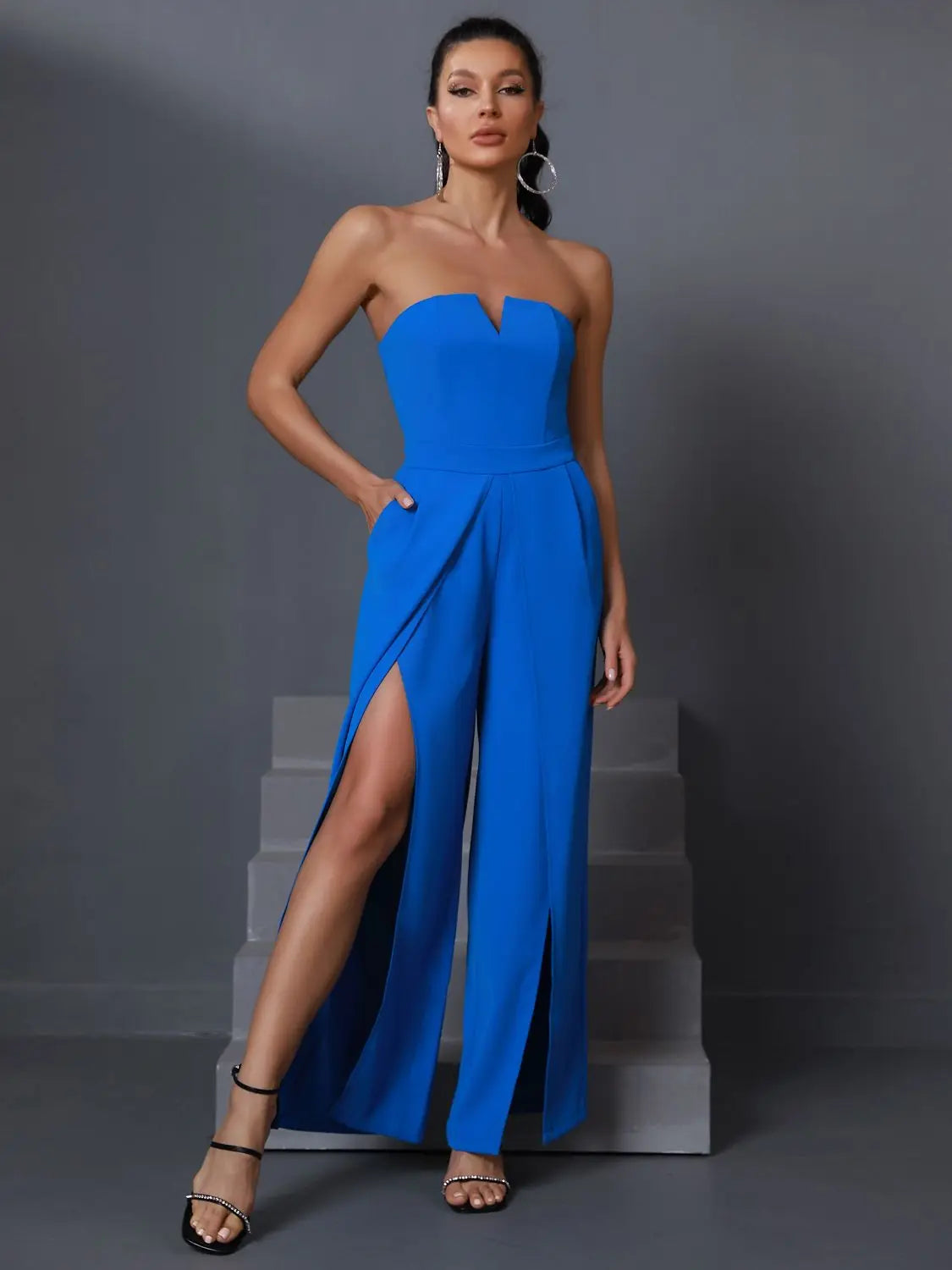 Women's Wide Leg Elegant Blue Jumpsuit Jumpsuit Luxurious Weddings