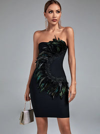 Green Lace Feather Bandage Dress Dress Luxurious Weddings