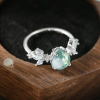 Art Deco Moss Agate Ring - Handmade Unique Marquise Cut Jewelry Jewelry Luxurious Weddings