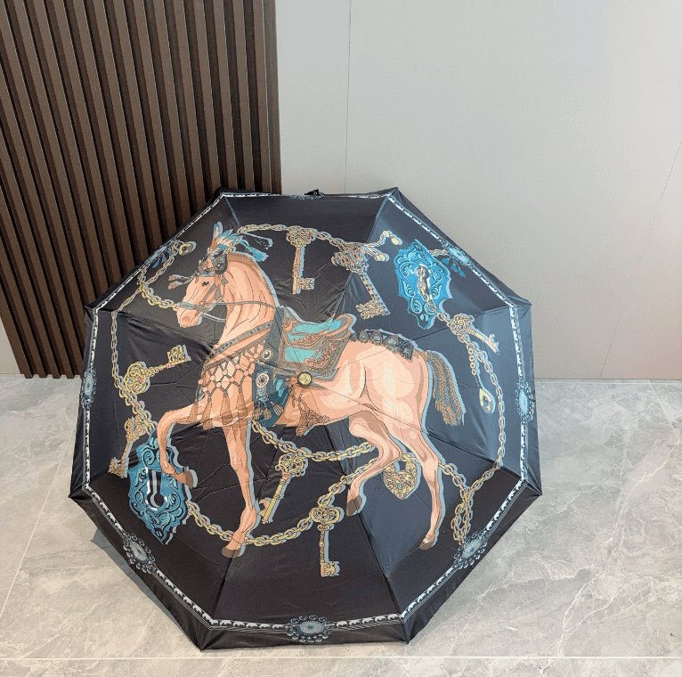 Elegant printed umbrella featuring a majestic horse design, perfect for rain or shine.
