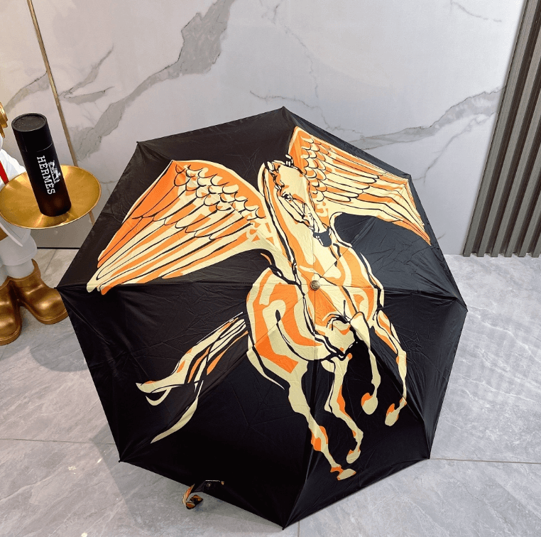 Elegant printed umbrella featuring a Pegasus design, perfect for stylish rain protection.