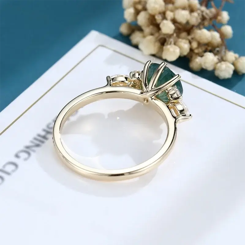 925 Sterling Silver Moss Agate Ring Jewelry Luxurious Weddings