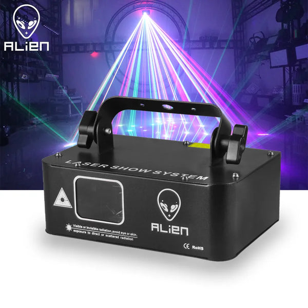 a laser projector with an alien logo on it