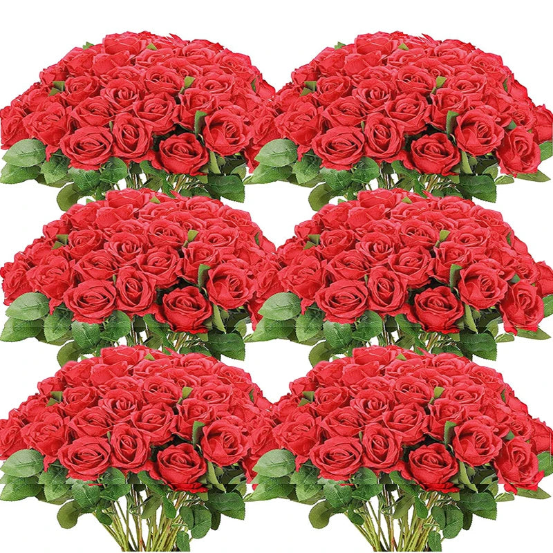 50 Silk Red Roses - Perfect for Weddings, Parties, and Home Decor Centerpieces Luxurious Weddings