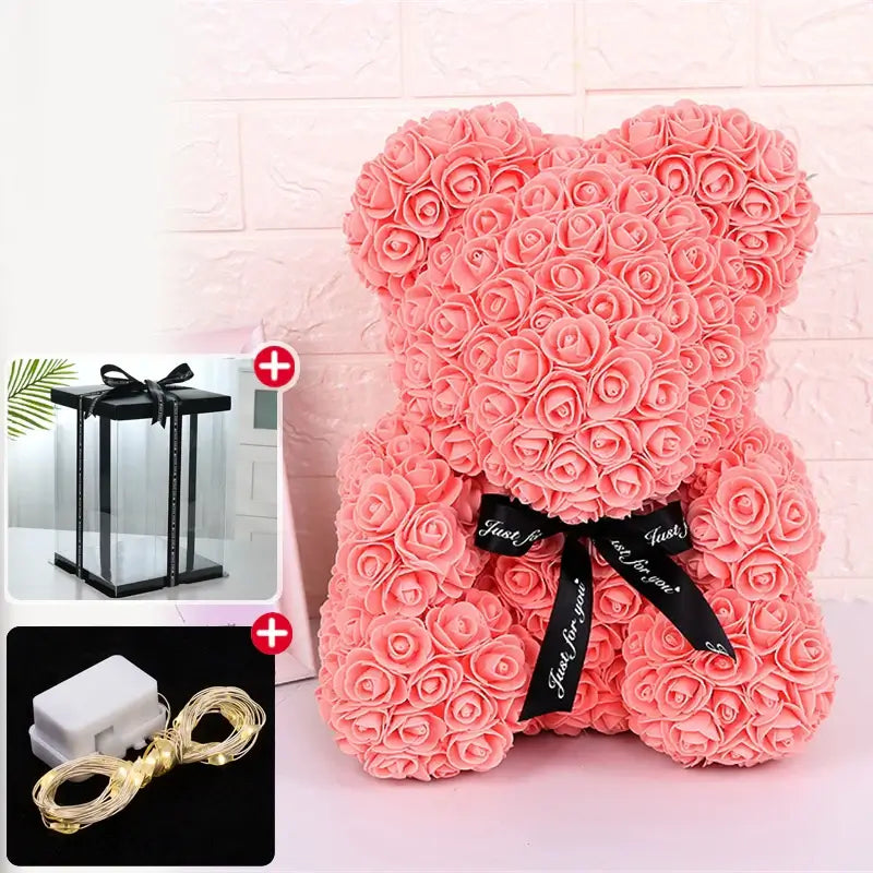 Rose Bear Gift Box with Lights for Valentine's Day Luxurious Weddings