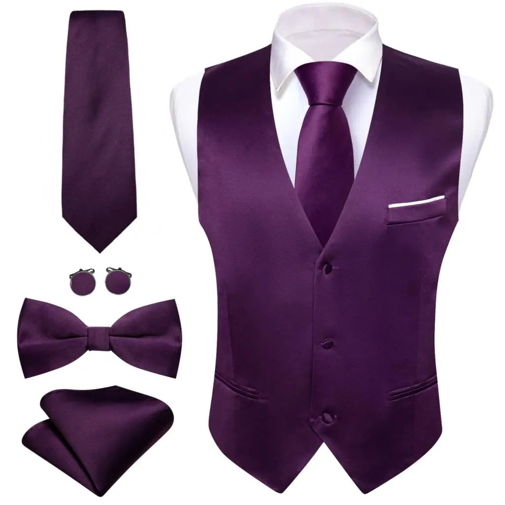 Men's Waistcoats Luxury Silk Soid Vest Set Waistcoats Luxurious Weddings
