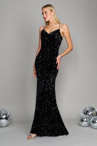 Sequin Corset Prom Dress β Full-Length Spaghetti Strap Gown with V-Neckline Maxi Dress Luxurious Weddings