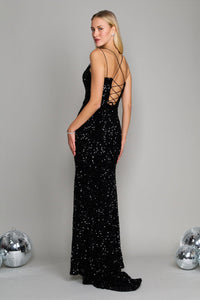 Sequin Corset Prom Dress β Full-Length Spaghetti Strap Gown with V-Neckline Maxi Dress Luxurious Weddings