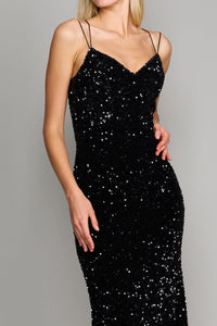 Sequin Corset Prom Dress β Full-Length Spaghetti Strap Gown with V-Neckline Maxi Dress Luxurious Weddings