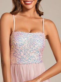 Sequin Tulle Spaghetti Strap High Split Dress Evening Dress Luxurious Weddings