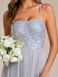 Sequin Tulle Spaghetti Strap High Split Dress Evening Dress Luxurious Weddings