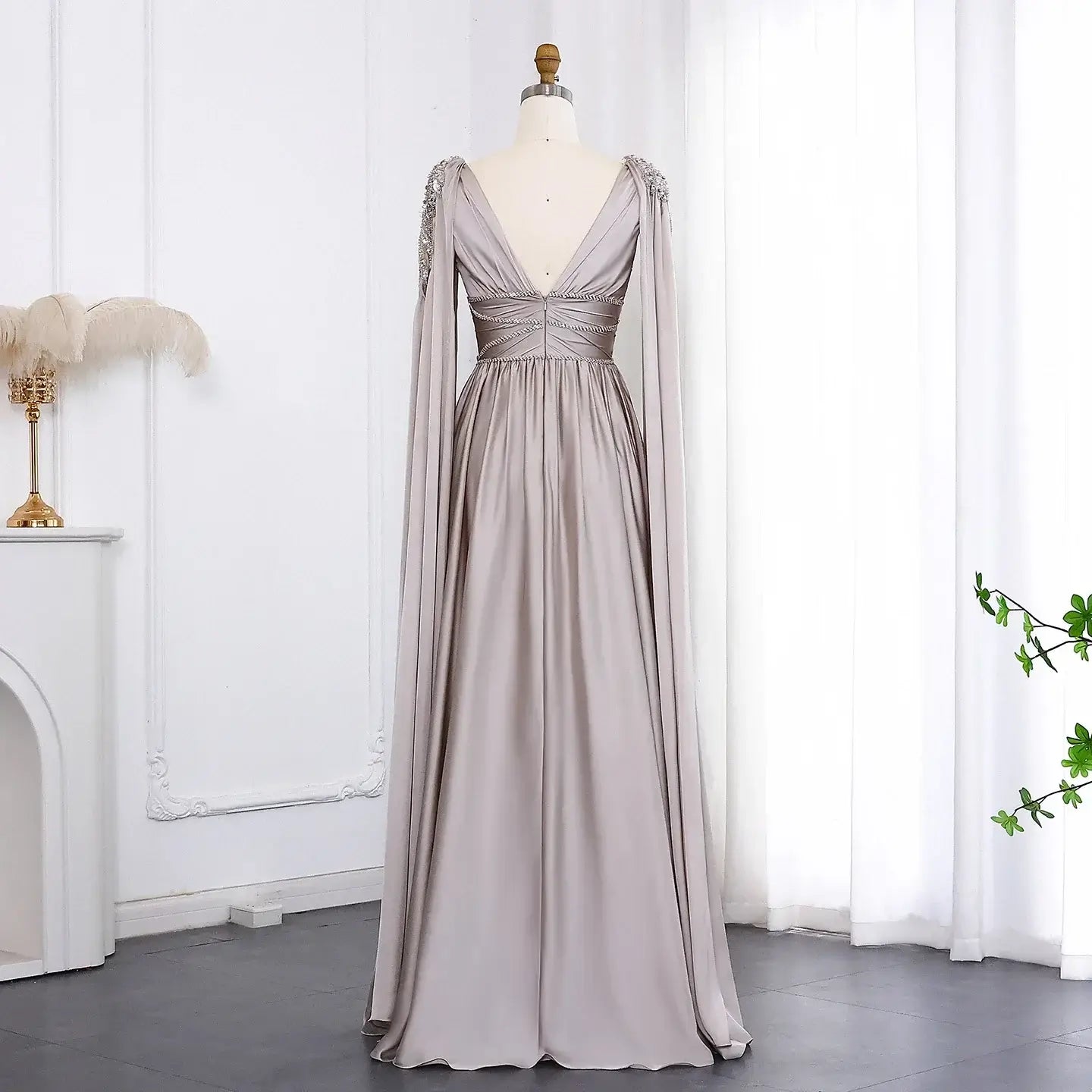 Luxury Crystal Rose Gold Evening Dress with Cape mpther of the bride Luxurious Weddings