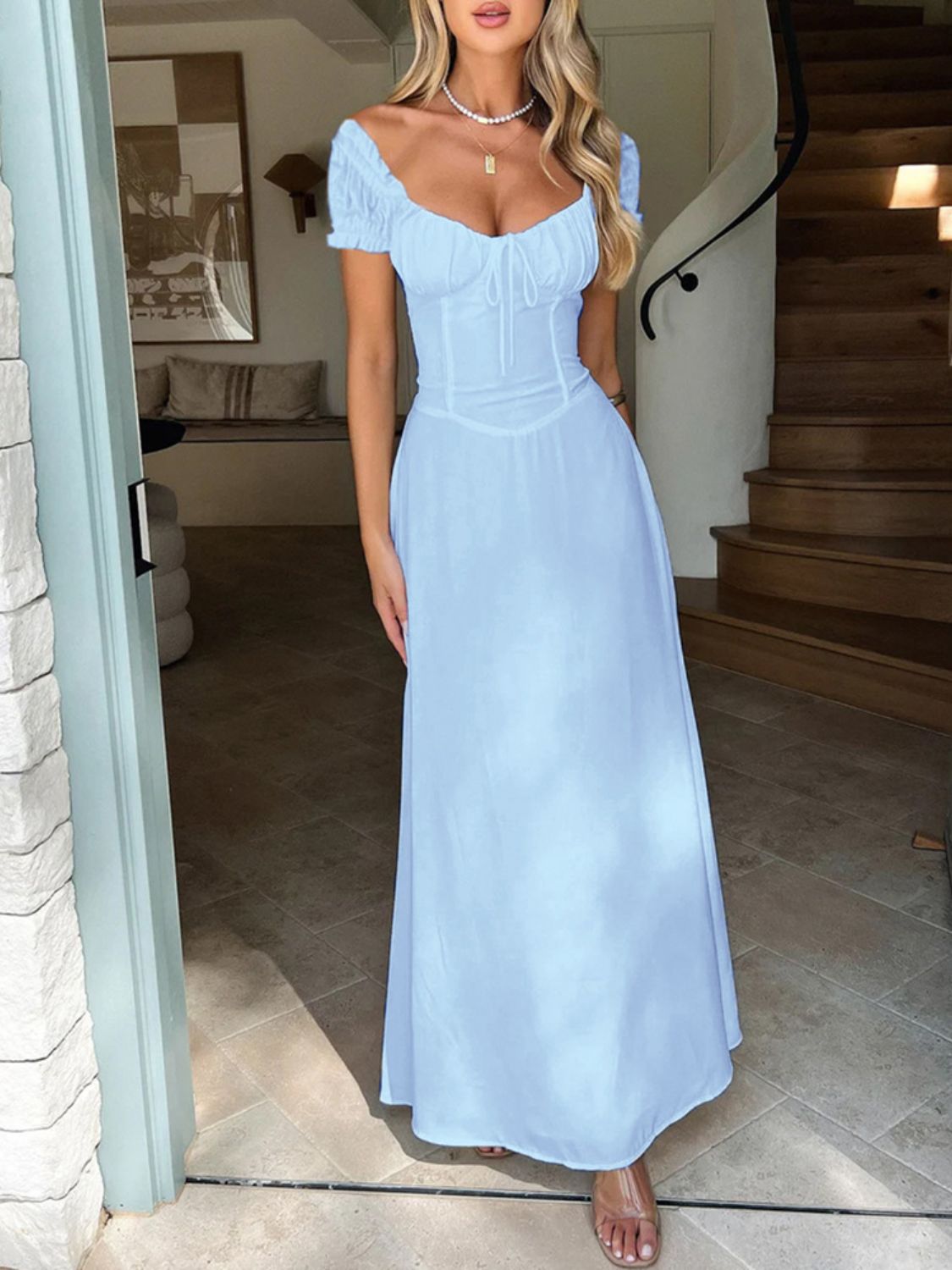 Devine Sweetheart Neck Short Sleeve Maxi Dress Maxi dresd Luxurious Weddings