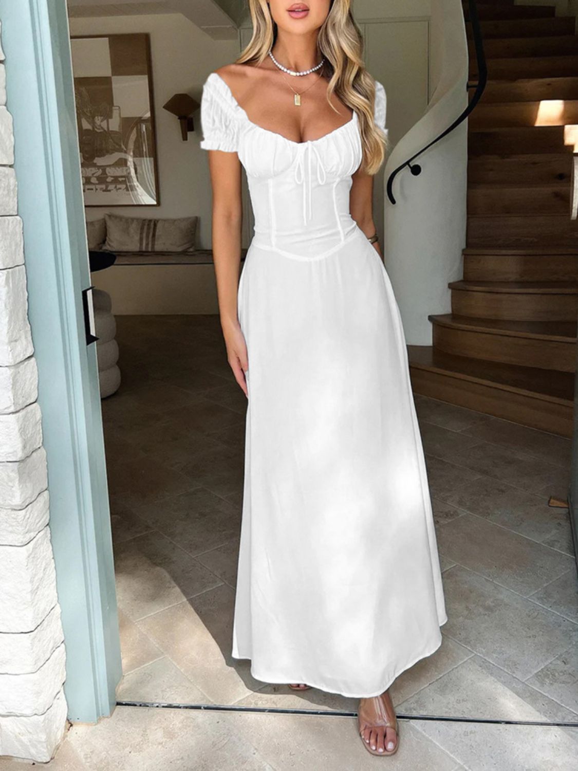 Devine Sweetheart Neck Short Sleeve Maxi Dress Maxi dresd Luxurious Weddings