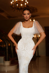Maria Sequin Detachable Sleeve Wedding Dress wedding dress Luxurious Weddings