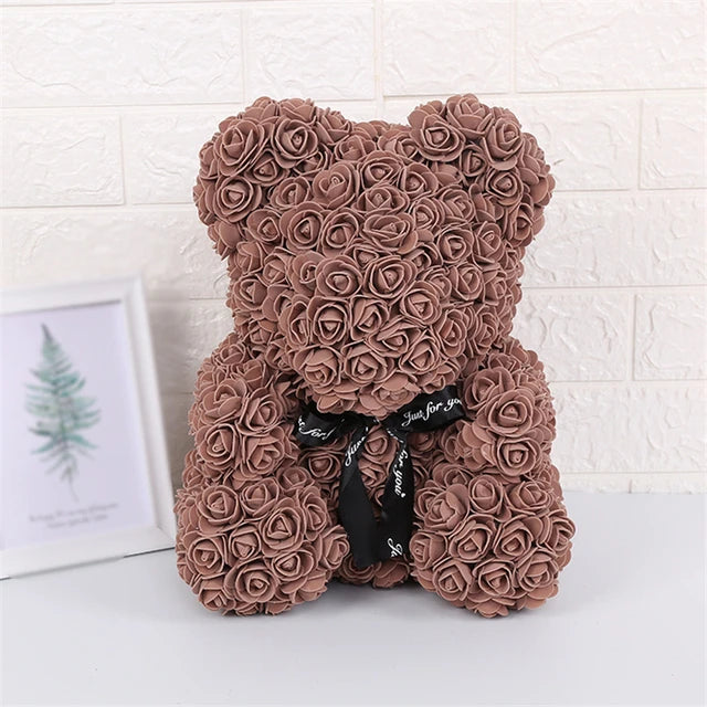 Rose Teddy Bear 25cm Artificial Flowers Rose Bear with Box Light Rose Bear Luxurious Weddings