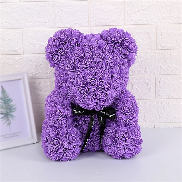 Rose Teddy Bear 25cm Artificial Flowers Rose Bear with Box Light Rose Bear Luxurious Weddings
