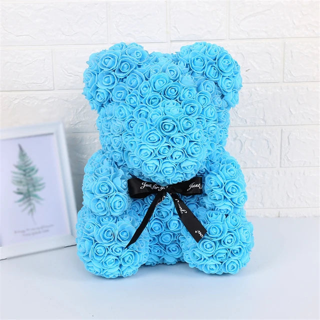Rose Teddy Bear 25cm Artificial Flowers Rose Bear with Box Light Rose Bear Luxurious Weddings