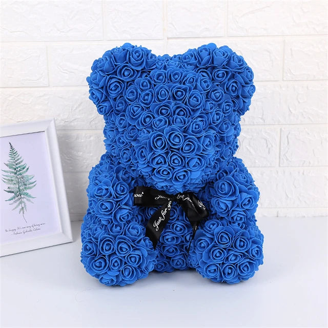 Rose Teddy Bear 25cm Artificial Flowers Rose Bear with Box Light Rose Bear Luxurious Weddings