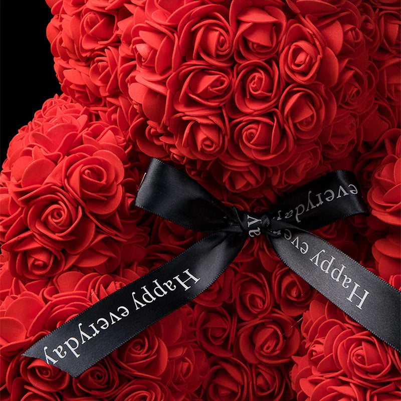Rose Teddy Bear 25cm Artificial Flowers Rose Bear with Box Light Rose Bear Luxurious Weddings