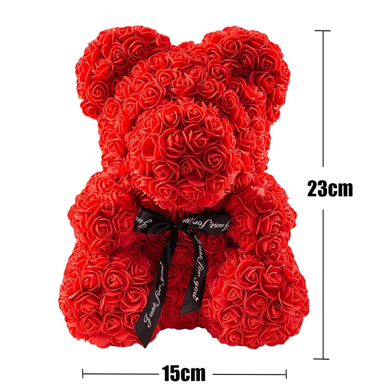 Rose Teddy Bear 25cm Artificial Flowers Rose Bear with Box Light Rose Bear Luxurious Weddings